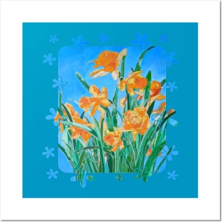 Blooming Yellow Daffodils Bold Line Art Cut Out Posters and Art